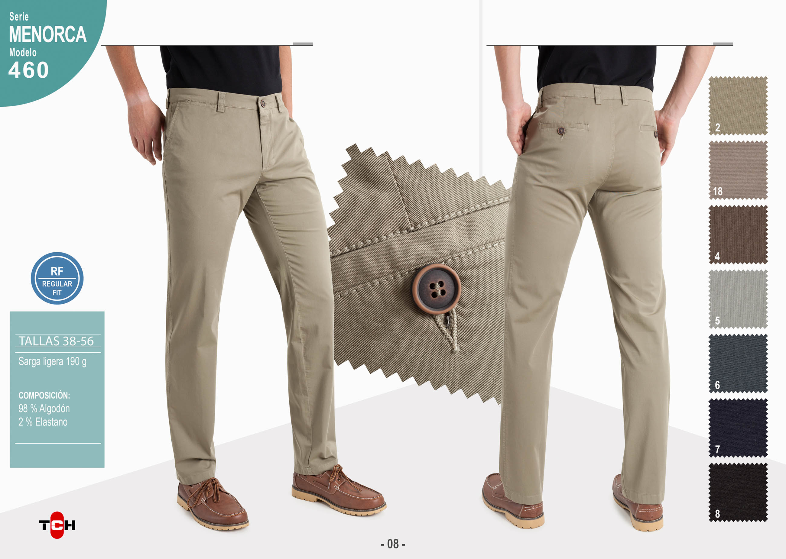 Pantalón TCH sport chino, fabricado en gabardina fina elástica algodón con lycra REGULAR