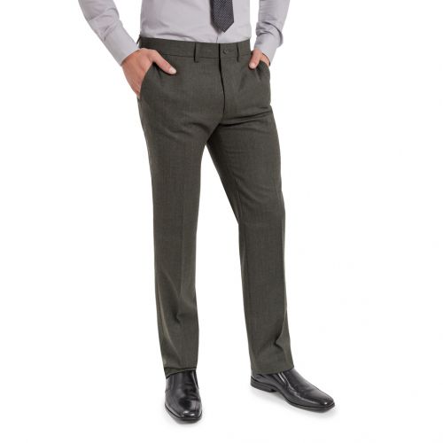 Color Verde Oscuro - Pantalón TCH de vestir clásico en Rico Lana Vigoré con Lycra sin pinzas delanteras. Pantalón para hombre de estilo elegante clásico de vestir, fabricado en tejido de poliéster-lana, tipo melton, con 2 bolsillos traseros de doble vivo. Disponible en 6 colores, muy cómodo y agradable para los meses mas frescos. Línea Regular Fit.