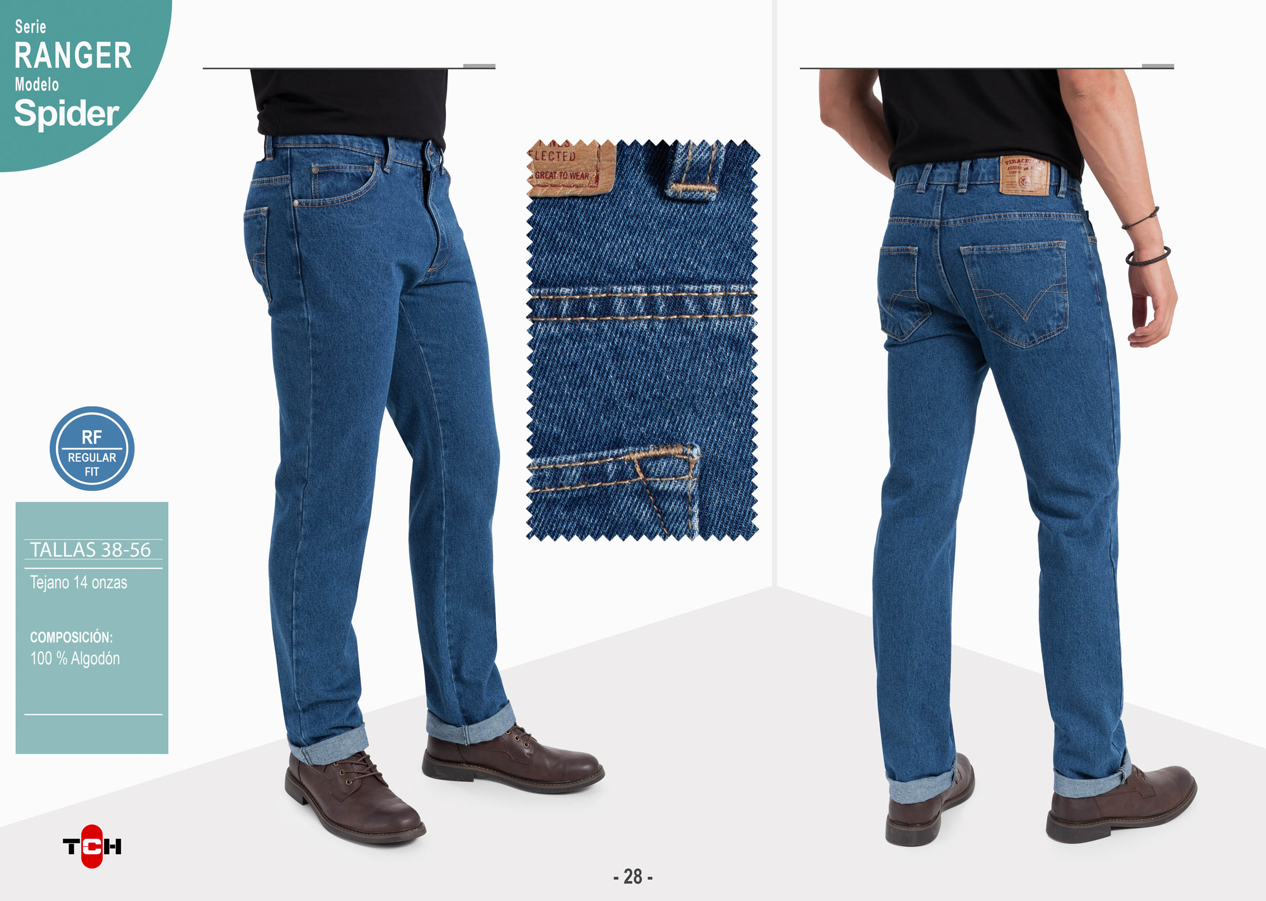 Jeans TCH 5 Bolsillos clásico fabricado en tejido denim 100% Algodón, no elástico línea Regular