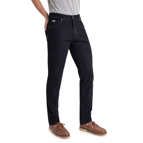 Color negro - Pantalón vaquero para hombre Jeans 5 bolsillos de vaquero negro de algodón, poliester con lycra e hilo a contraste