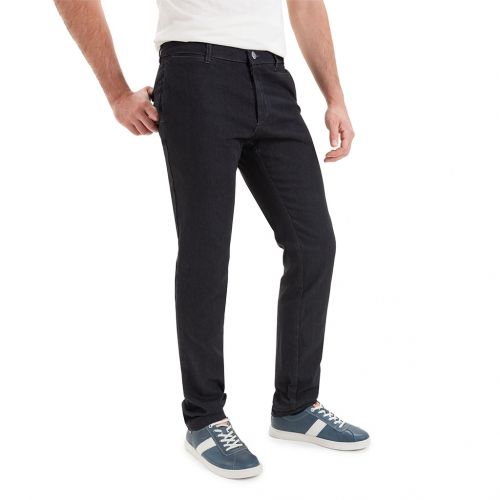 denim negro - Pantalón de Sport tipo chino elástico sin pinzas fabricado en tejido vaquero negro de Algodón y Poliester con lycra de línea Regular Fit