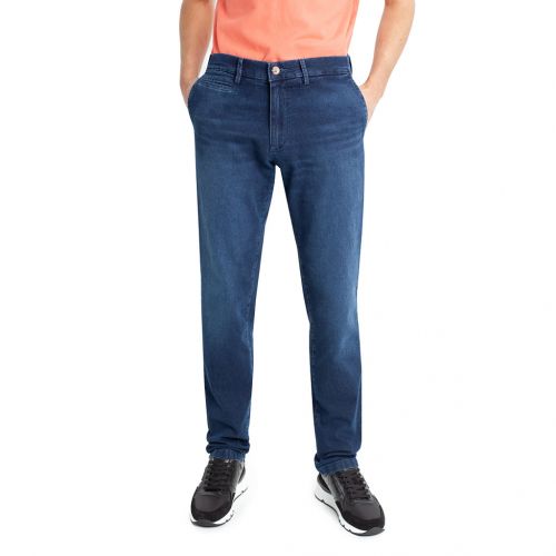 denim azul OSCURO - Pantalón de hombre TCH Casual Sport tipo chino tejido vaquero denim lavado azul oscuro de algodón, poliester con lycra SLIM fabricado en España.