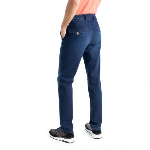 denim azul OSCURO - Pantalón de hombre TCH Casual Sport tipo chino tejido vaquero denim lavado azul oscuro de algodón, poliester con lycra SLIM fabricado en España.