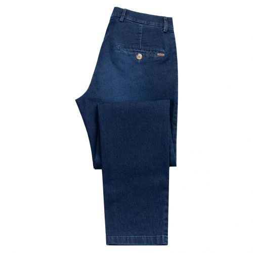 denim azul OSCURO - Pantalón de hombre TCH Casual Sport tipo chino tejido vaquero denim lavado azul oscuro de algodón, poliester con lycra SLIM fabricado en España.