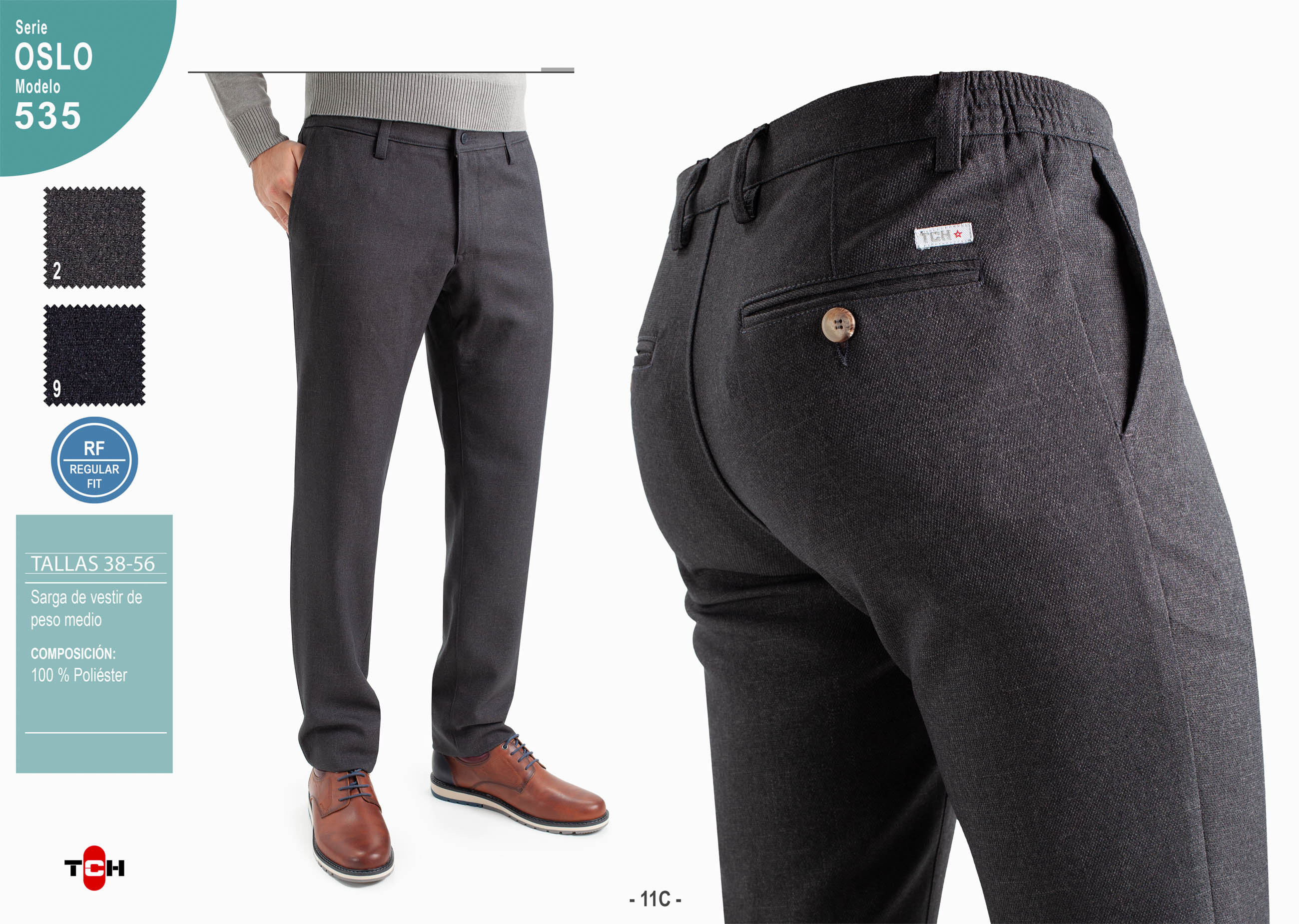 Pantalón TCH con gomas al costado tipo clásico en poliester sin pinzas delanteras. Pantalón para hombre de estilo elegante clásico de vestir, fabricado en tejido de poliéster, con 2 bolsillos traseros de doble vivo. Disponible en 2 colores, muy cómodo para todos los meses del año. Línea Regular Fit.