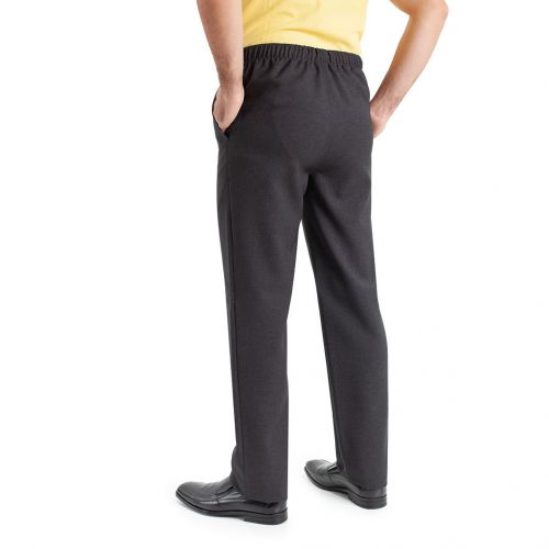 GRIS OSCURO GRAFITO - Pantalón TCH con gomas en cintura tipo clásico en poliester. Pantalón para hombre cómodo de vestir, fabricado en tejido de poliéster, con 2 bolsillos delanteros. Disponible en 2 colores, muy cómodo para todos los meses del año. Línea Regular Fit.