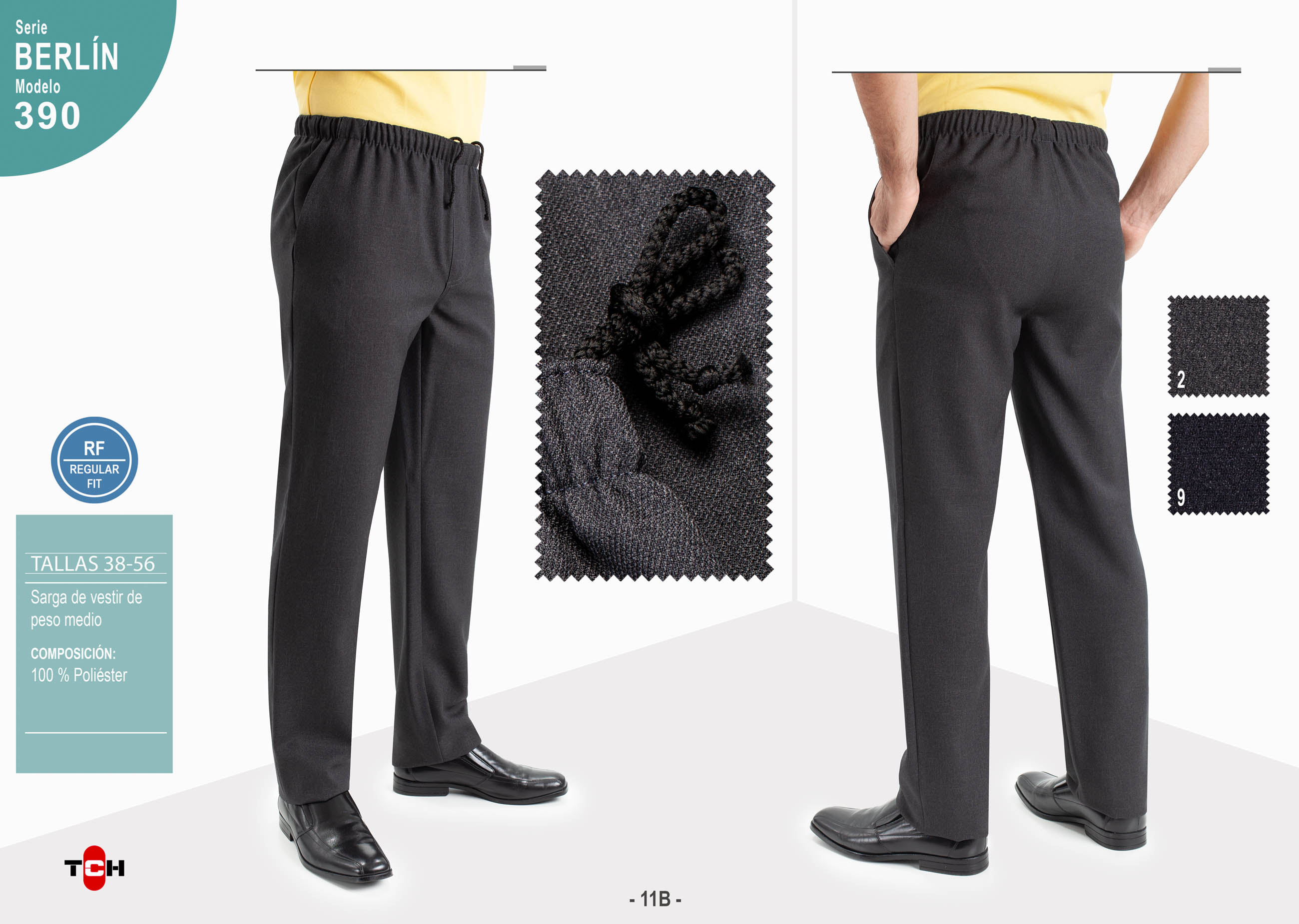 Pantalón TCH con gomas en cintura tipo clásico en poliester. Pantalón para hombre cómodo de vestir, fabricado en tejido de poliéster, con 2 bolsillos delanteros. Disponible en 2 colores, muy cómodo para todos los meses del año. Línea Regular Fit.